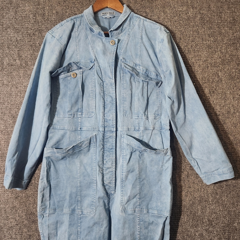 ALEX MILL Indigo Dyed Expedition Linen Cotton Blend Jumpsuit Size L - Picture 5 of 16